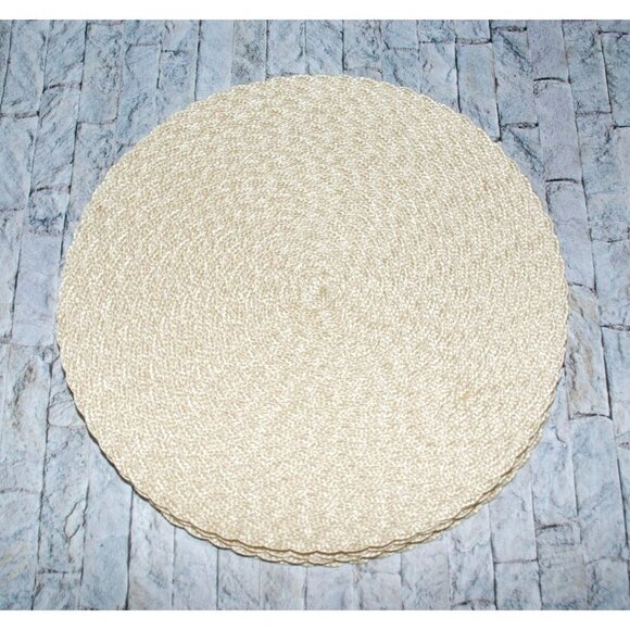 Light Tan Brown Woven Summer Round Placemat Set of 4 Braided Table Mats 15" - Picture 7 of 8